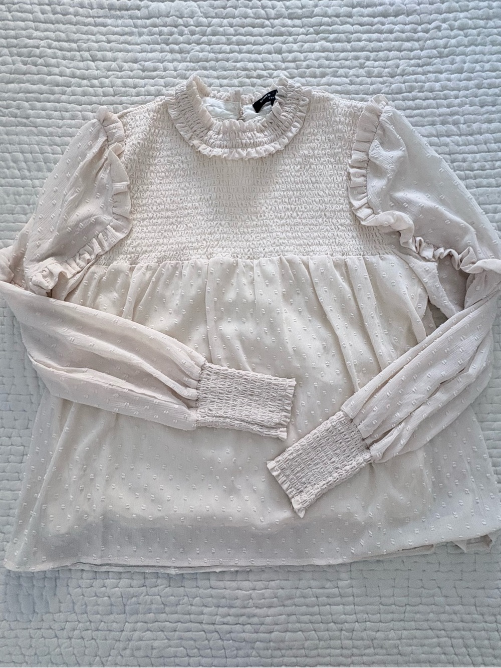 Romeo & Juliet Couture Cream Swiss Dot Ruffle Smocked Blouse